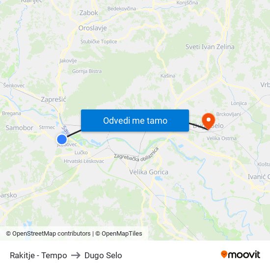 Rakitje - Tempo to Dugo Selo map