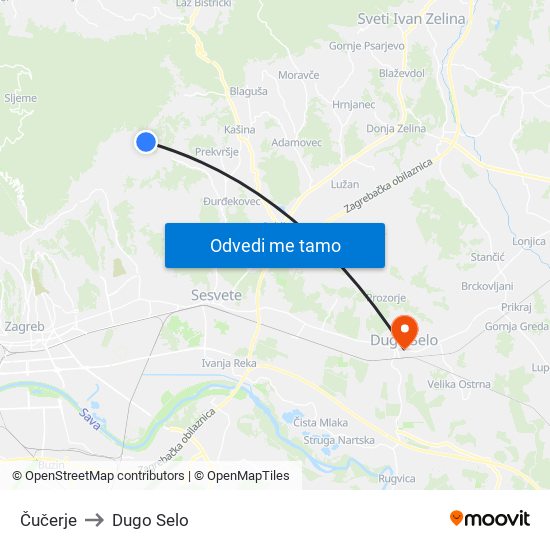 Čučerje to Dugo Selo map