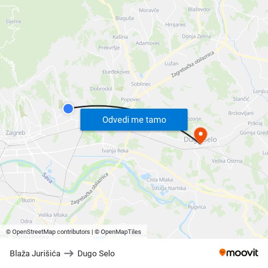 Blaža Jurišića to Dugo Selo map