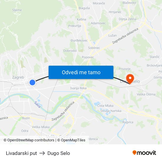 Livadarski put to Dugo Selo map