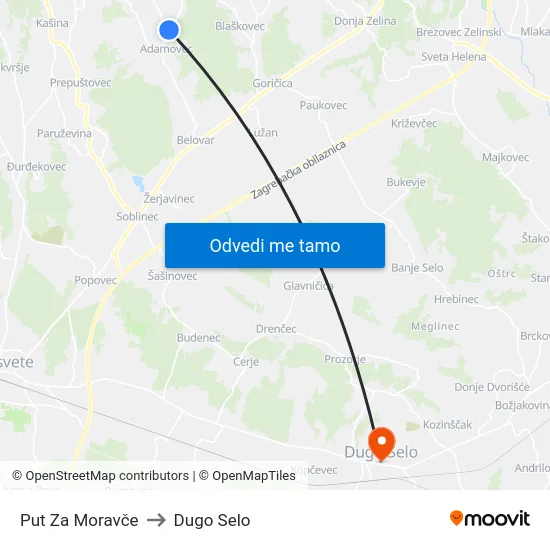 Put Za Moravče to Dugo Selo map