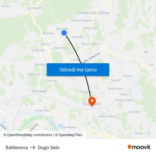 Bahlenova to Dugo Selo map