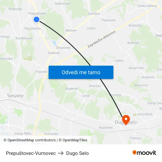 Prepuštovec-Vurnovec to Dugo Selo map