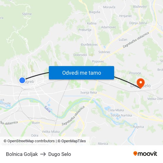 Bolnica Goljak to Dugo Selo map