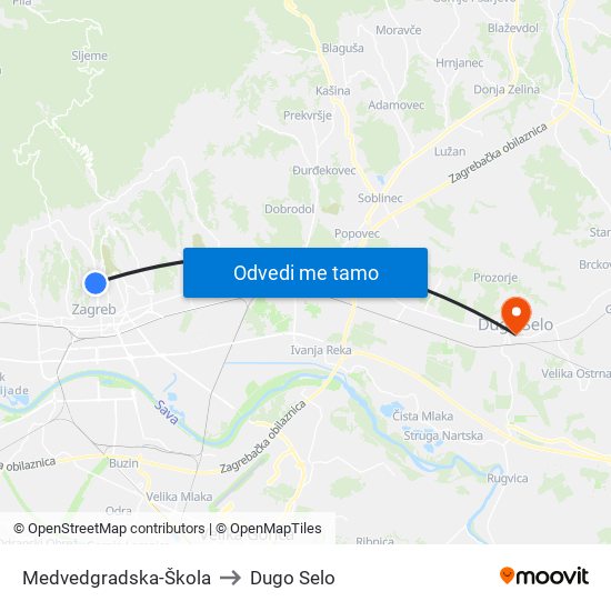 Medvedgradska-Škola to Dugo Selo map