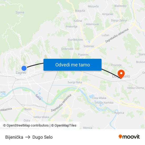 Bijenička to Dugo Selo map