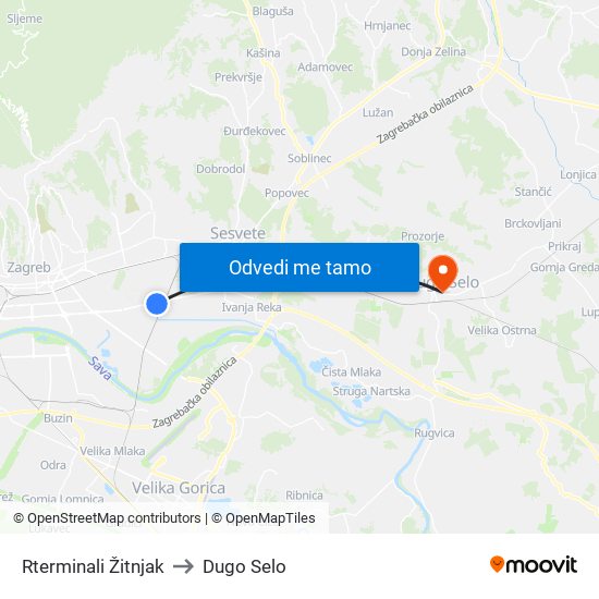 Rterminali Žitnjak to Dugo Selo map