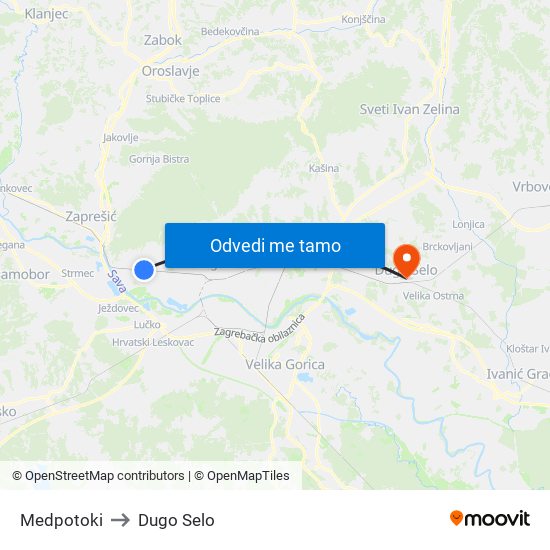 Medpotoki to Dugo Selo map