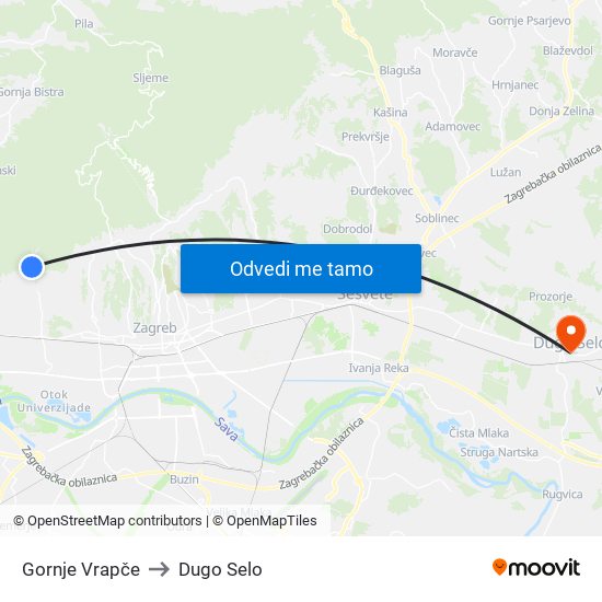 Gornje Vrapče to Dugo Selo map