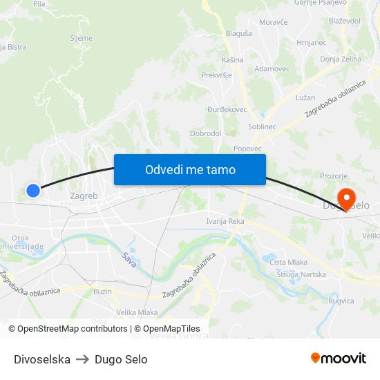 Divoselska to Dugo Selo map