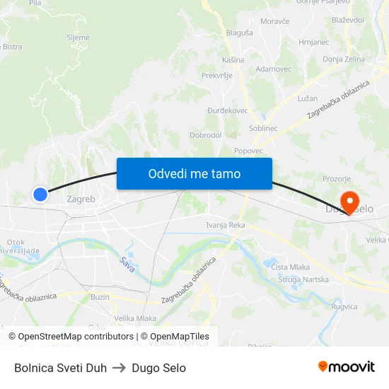 Bolnica Sveti Duh to Dugo Selo map