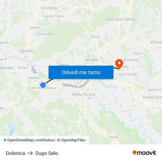 Dolenica to Dugo Selo map