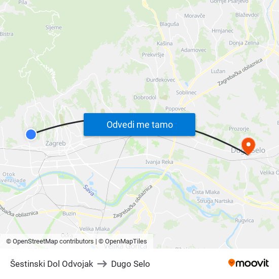 Šestinski Dol Odvojak to Dugo Selo map