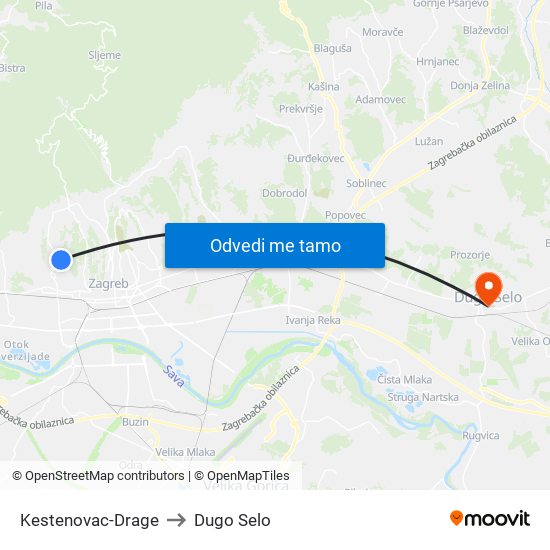 Kestenovac-Drage to Dugo Selo map