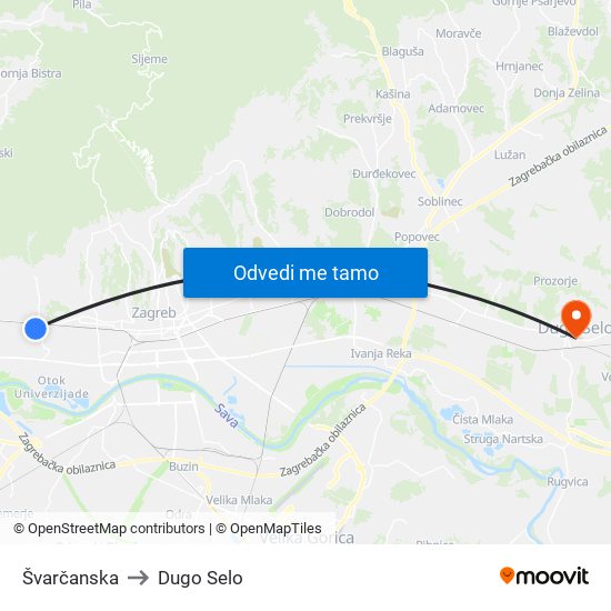 Švarčanska to Dugo Selo map