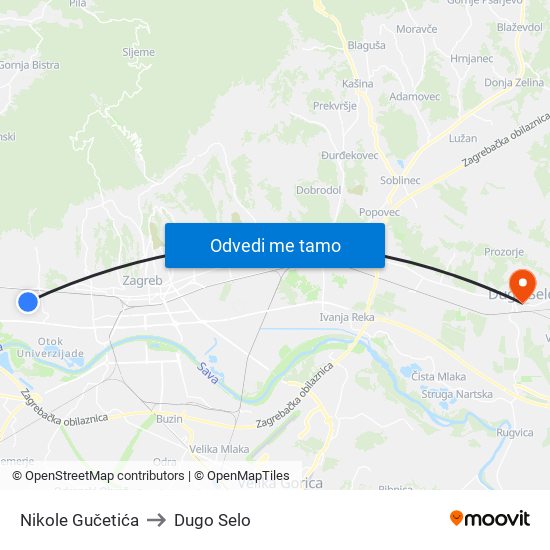Nikole Gučetića to Dugo Selo map
