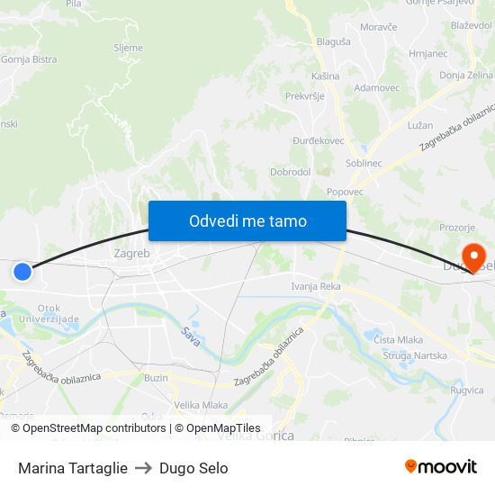 Marina Tartaglie to Dugo Selo map
