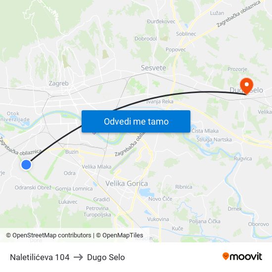 Naletilićeva 104 to Dugo Selo map