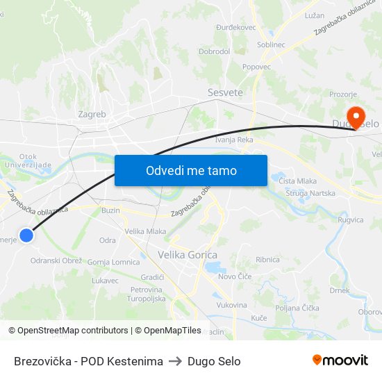 Brezovička - POD Kestenima to Dugo Selo map