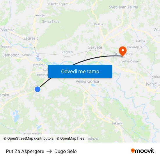 Put Za Ašpergere to Dugo Selo map
