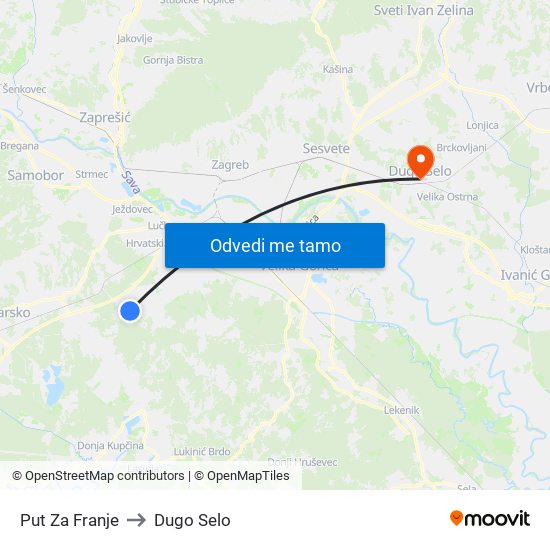 Put Za Franje to Dugo Selo map