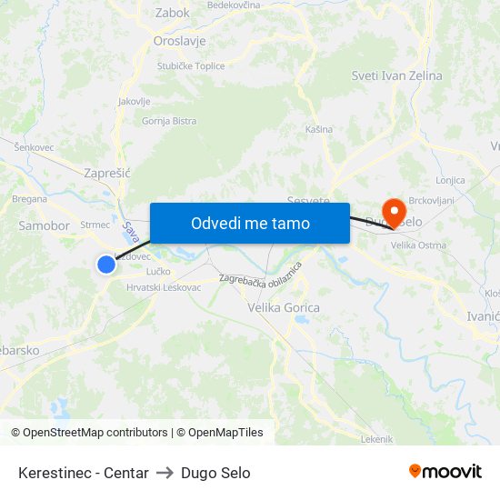 Kerestinec - Centar to Dugo Selo map