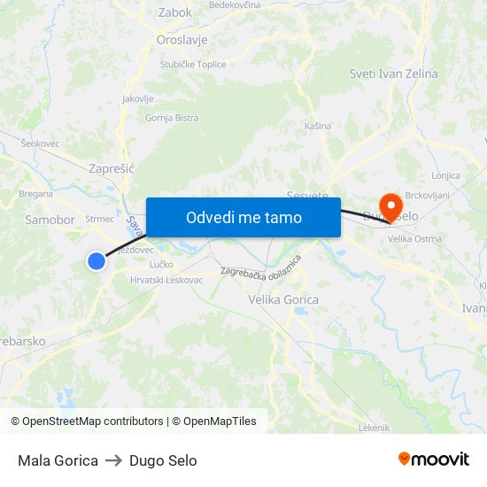 Mala Gorica to Dugo Selo map