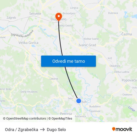 Odra / Zgrabečka to Dugo Selo map