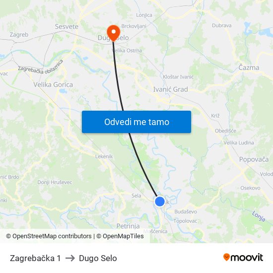 Zagrebačka 1 to Dugo Selo map