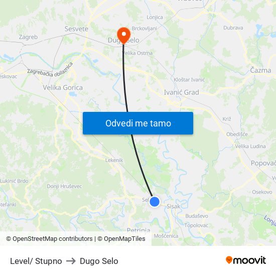 Level/ Stupno to Dugo Selo map