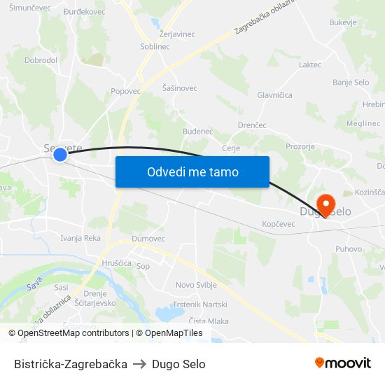 Bistrička-Zagrebačka to Dugo Selo map