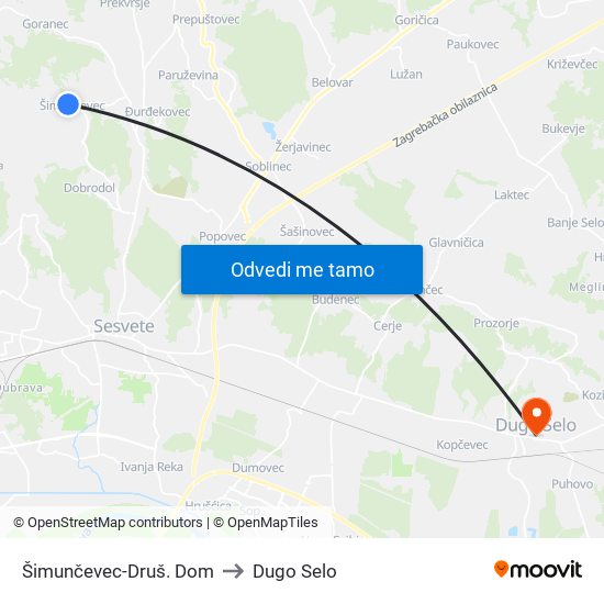 Šimunčevec-Druš. Dom to Dugo Selo map