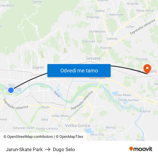 Jarun-Skate Park to Dugo Selo map