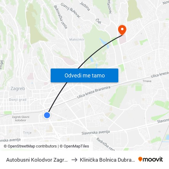 Autobusni Kolodvor Zagreb to Klinička Bolnica Dubrava map