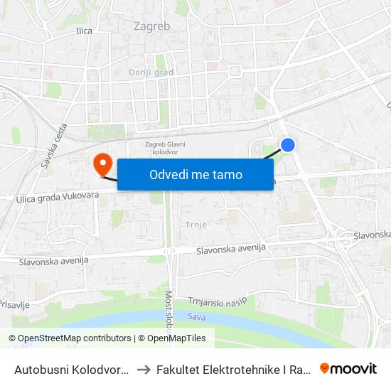 Autobusni Kolodvor Zagreb to Fakultet Elektrotehnike I Računarstva map