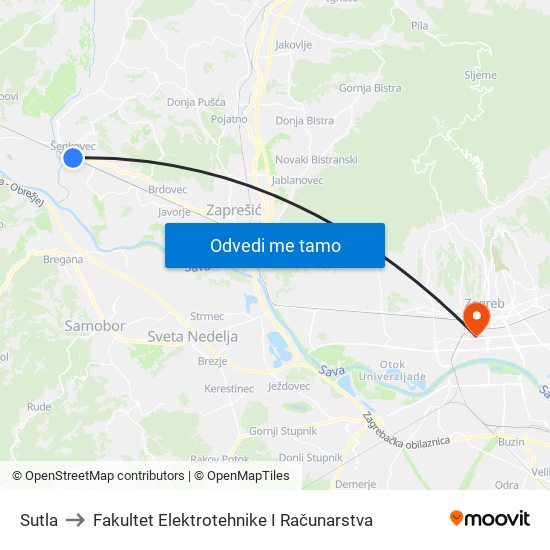 Sutla to Fakultet Elektrotehnike I Računarstva map