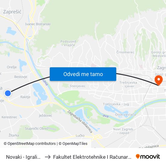 Novaki - Igralište to Fakultet Elektrotehnike I Računarstva map