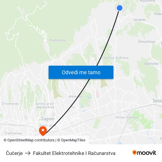 Čučerje to Fakultet Elektrotehnike I Računarstva map