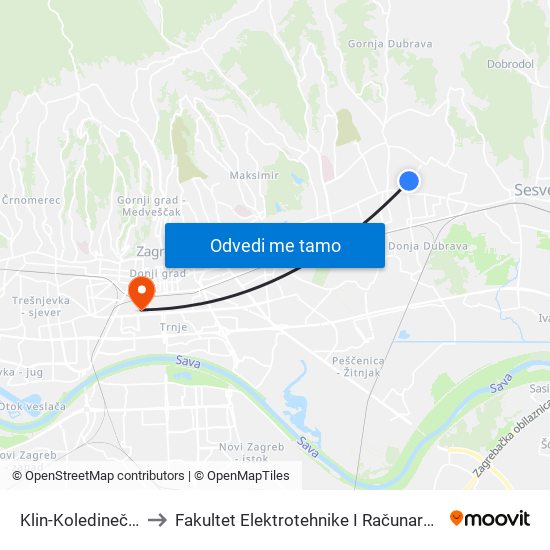 Klin-Koledinečka to Fakultet Elektrotehnike I Računarstva map
