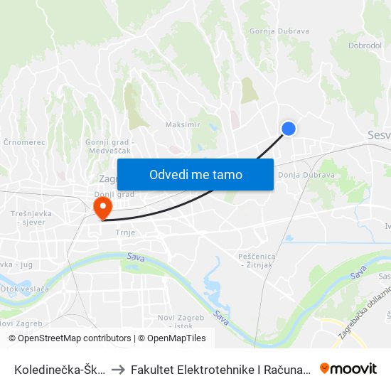 Koledinečka-Škola to Fakultet Elektrotehnike I Računarstva map