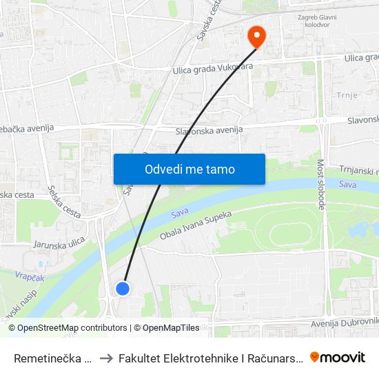 Remetinečka 15 to Fakultet Elektrotehnike I Računarstva map