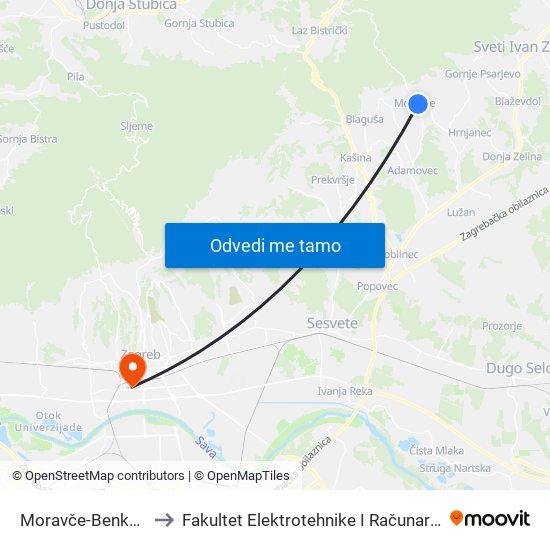 Moravče-Benkova to Fakultet Elektrotehnike I Računarstva map