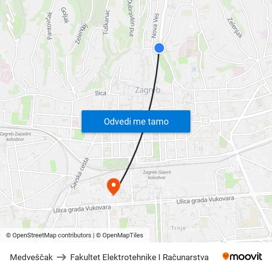 Medveščak to Fakultet Elektrotehnike I Računarstva map