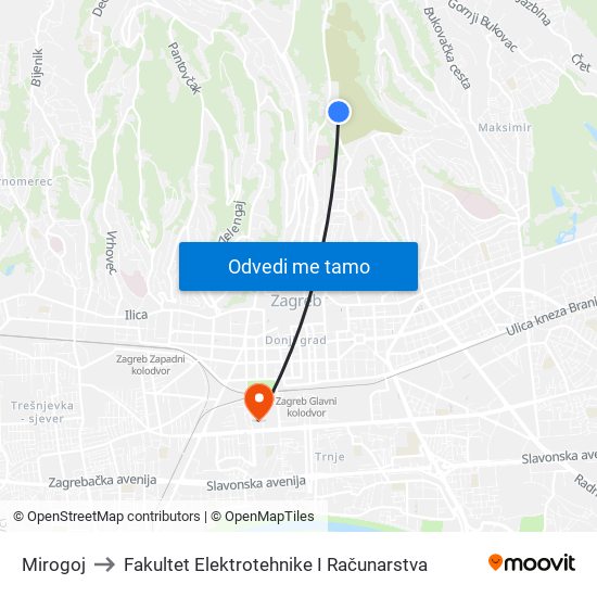 Mirogoj to Fakultet Elektrotehnike I Računarstva map