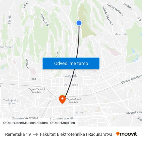 Remetska 19 to Fakultet Elektrotehnike I Računarstva map