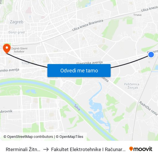 Rterminali Žitnjak to Fakultet Elektrotehnike I Računarstva map