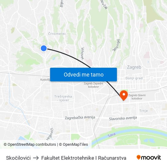 Skočilovići to Fakultet Elektrotehnike I Računarstva map