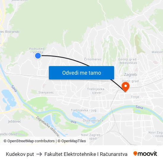 Kudekov put to Fakultet Elektrotehnike I Računarstva map