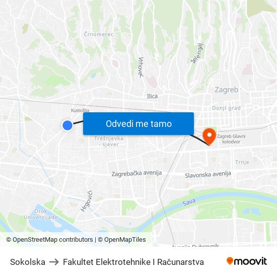 Sokolska to Fakultet Elektrotehnike I Računarstva map