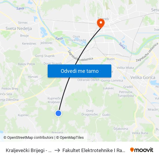 Kraljevečki Brijegi - Starjak to Fakultet Elektrotehnike I Računarstva map